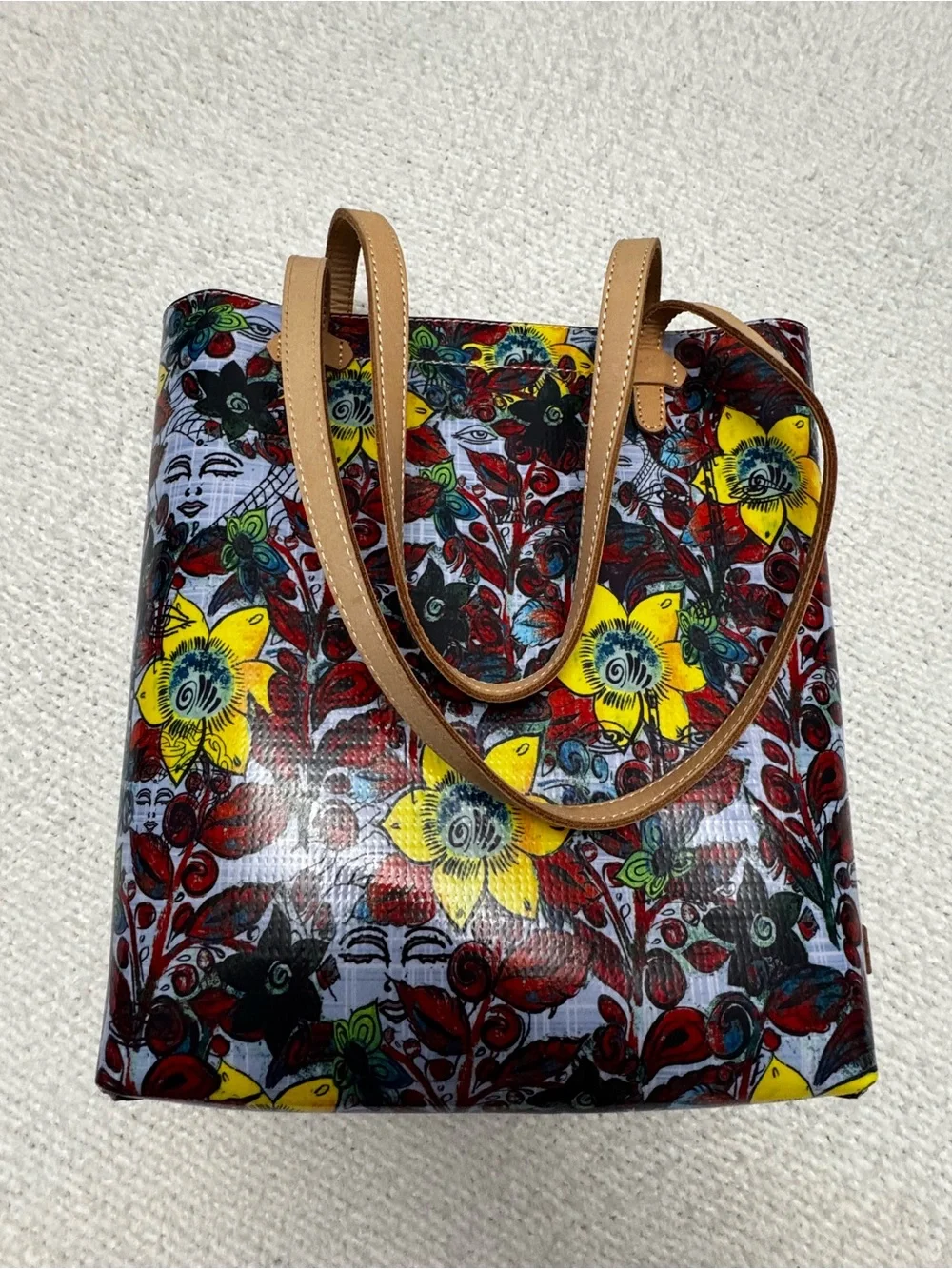 Consuela Everyday Tote - Floral Multicolor with Tan Straps